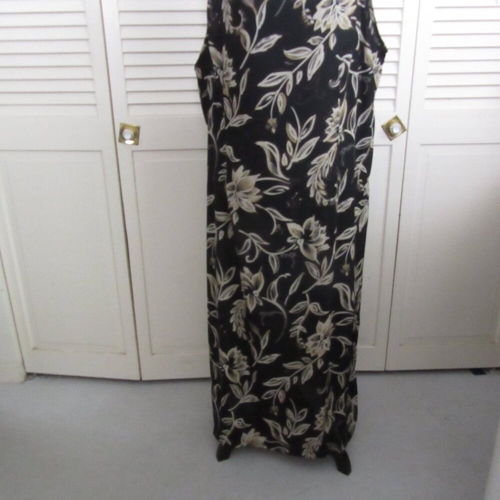 Watchus Dress - plus size Sleeveless ankle length Black & Tan Flowers-Size 3X - Picture 8 of 10